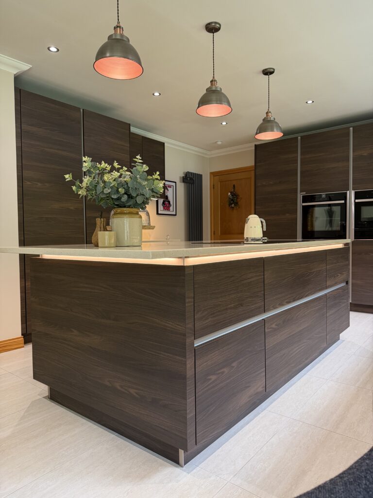 Nolte MatrixArt handleless kitchen in Cuba Walnut, fitted by Classic Design Kitchens